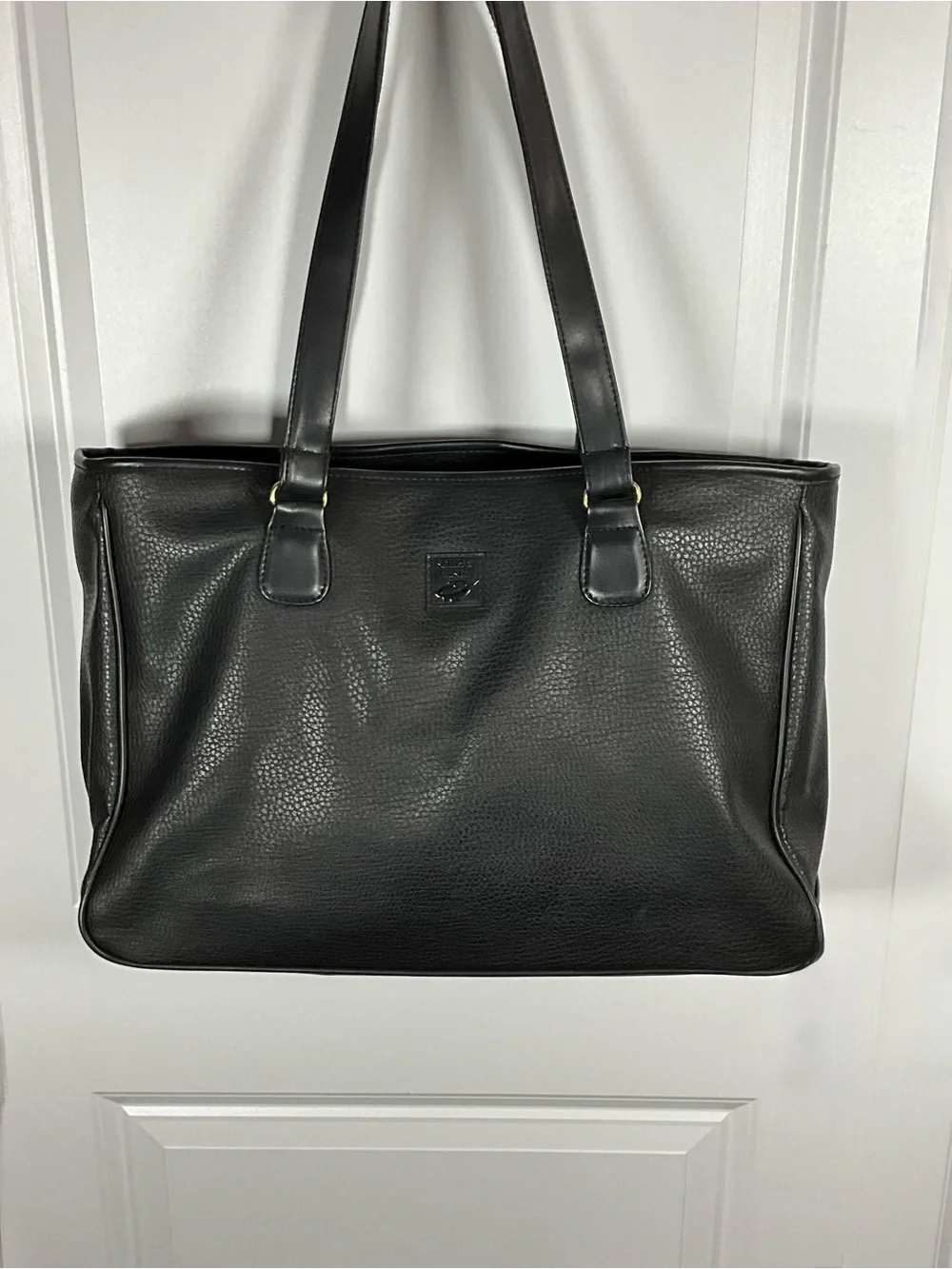 Simply Basic Black Pebbled Faux Leather Tote Bag Shoulder Work Laptop Bag